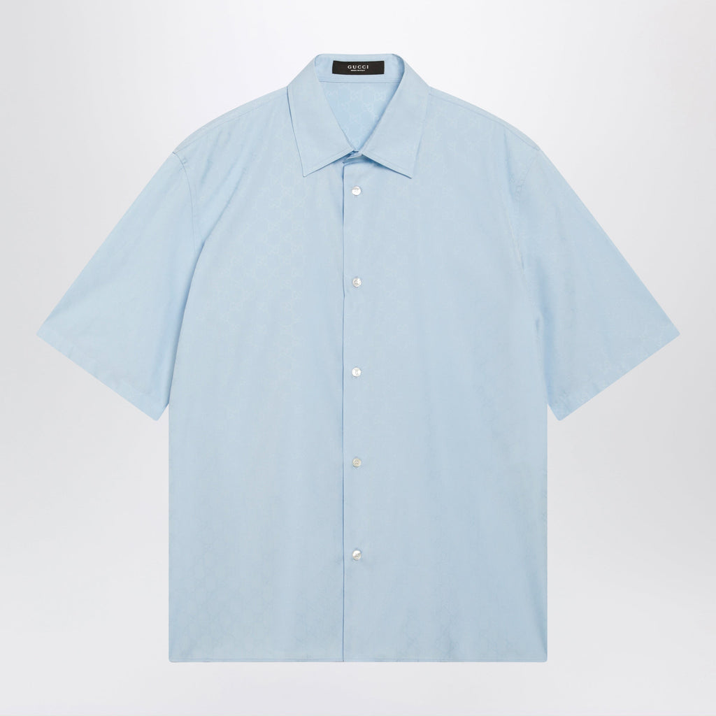 Gucci Gg Cotton Poplin Short-Sleeve Shirt In Light Blue Men