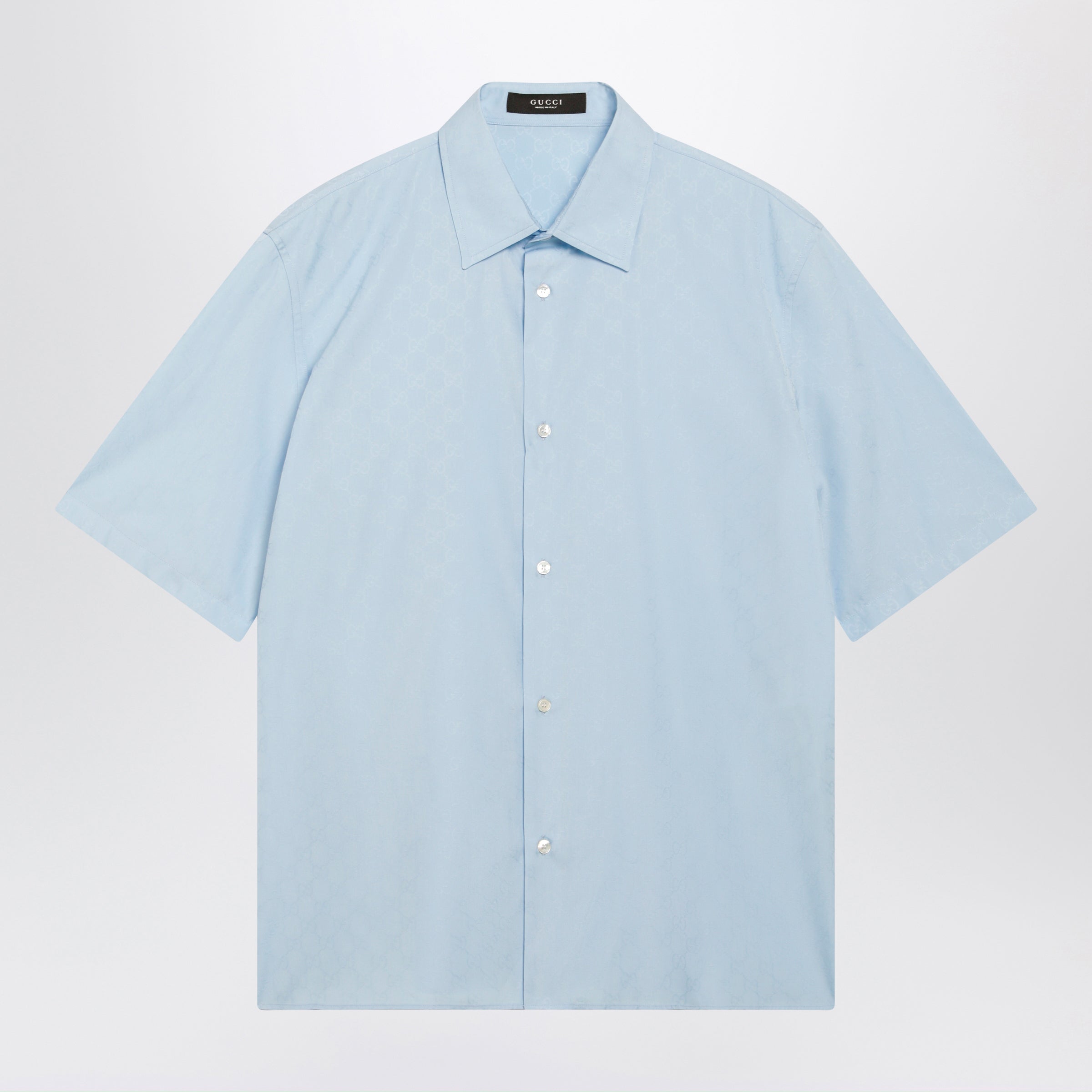 Gucci Gg Cotton Poplin Short-Sleeve Shirt In Light Blue Men