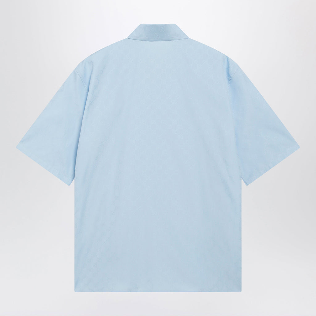 Gucci Gg Cotton Poplin Short-Sleeve Shirt In Light Blue Men