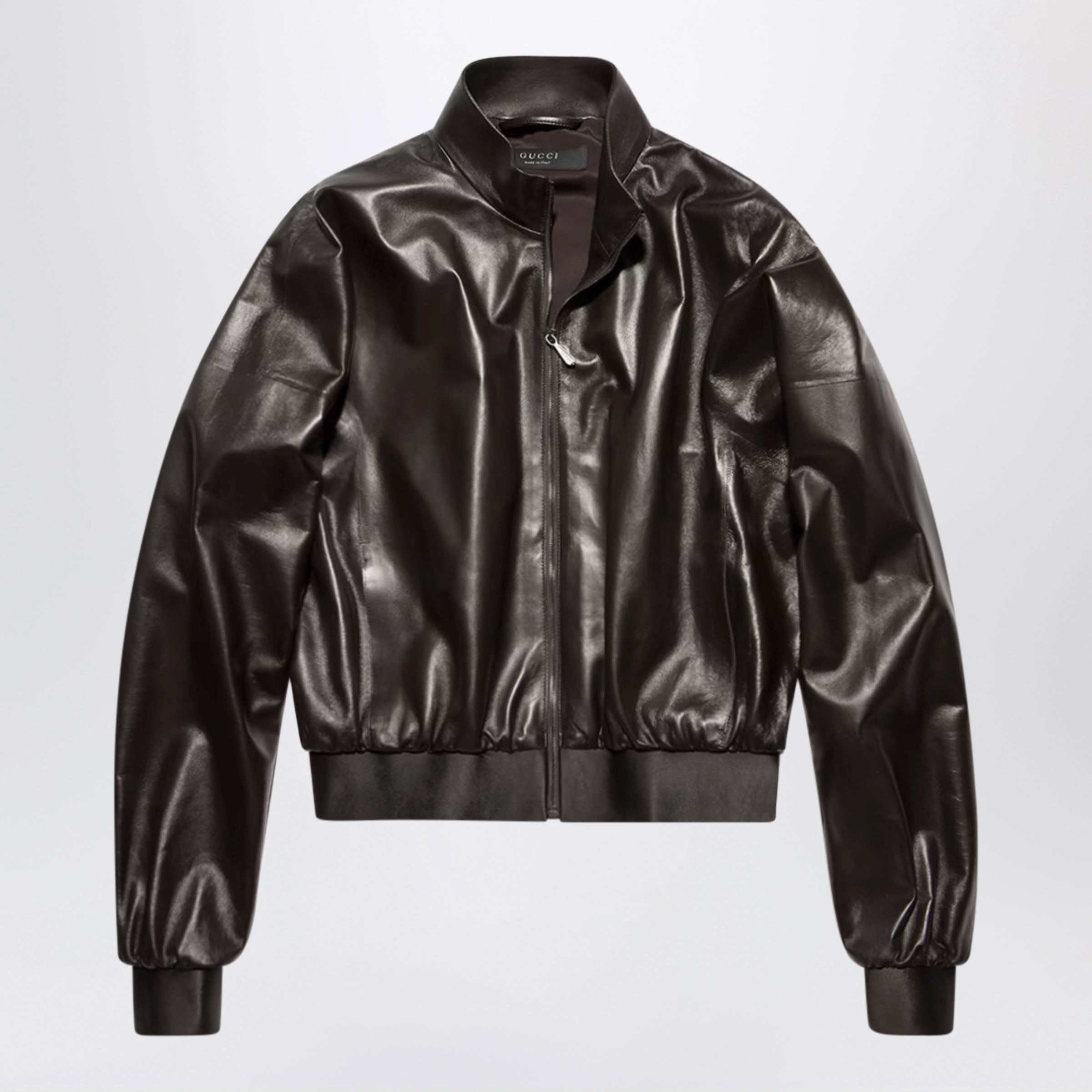 Gucci Soft Nappa Leather Bomber Jacket In Dark Brown Women