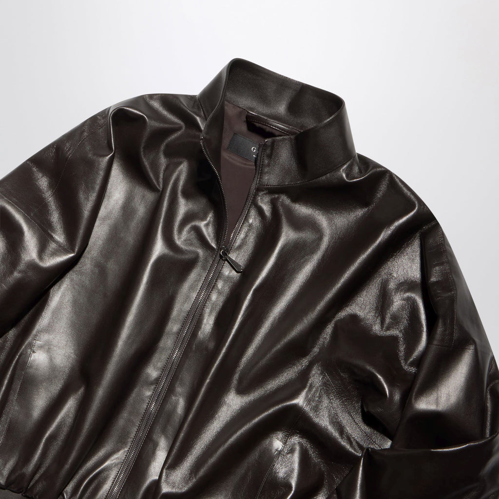 Gucci Soft Nappa Leather Bomber Jacket In Dark Brown Women