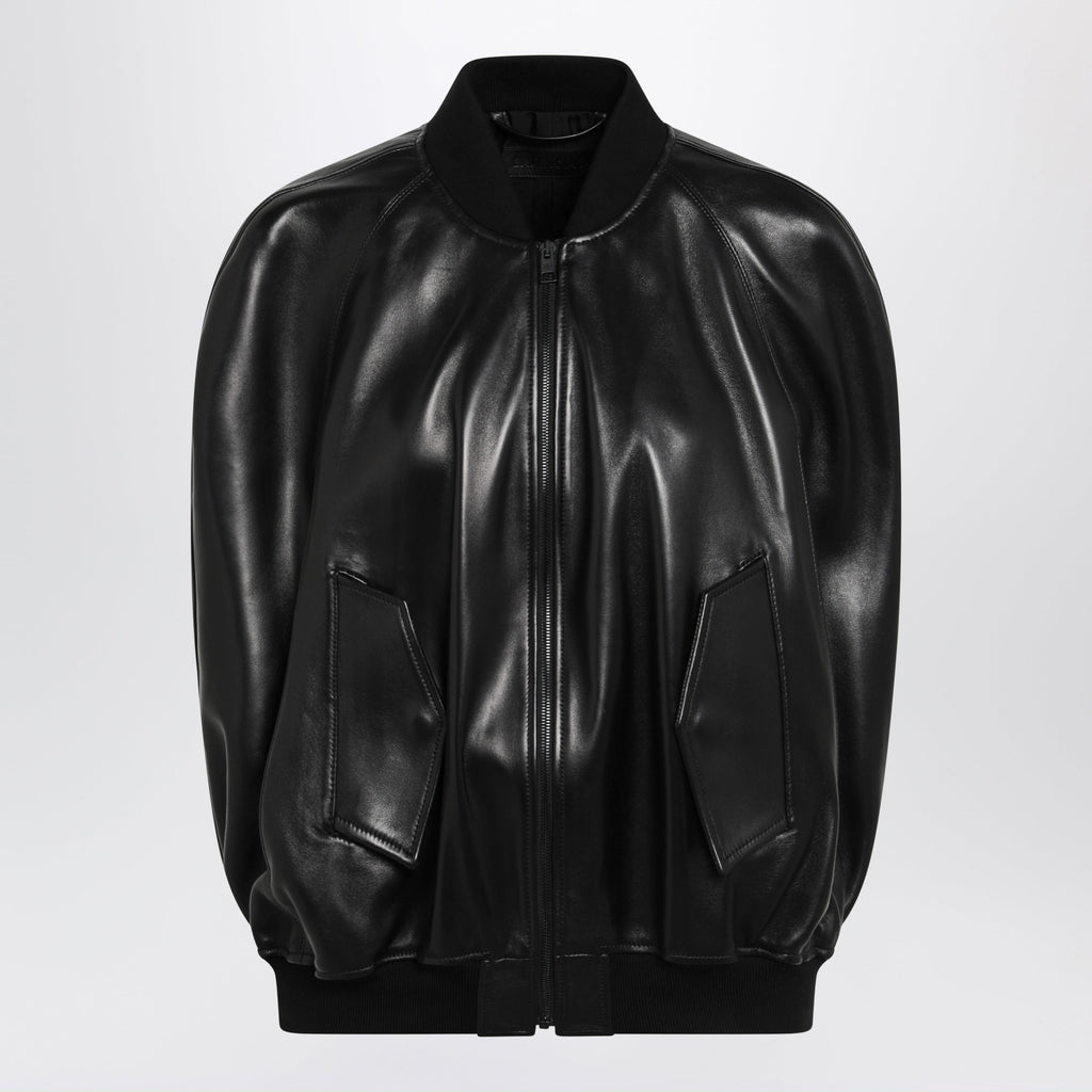 Balenciaga Black Leather Bomber Jacket Women