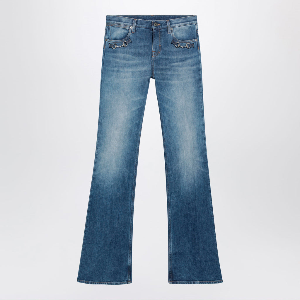Gucci Low-Rise Flare Jeans With Horsebit In Blue Denim Women
