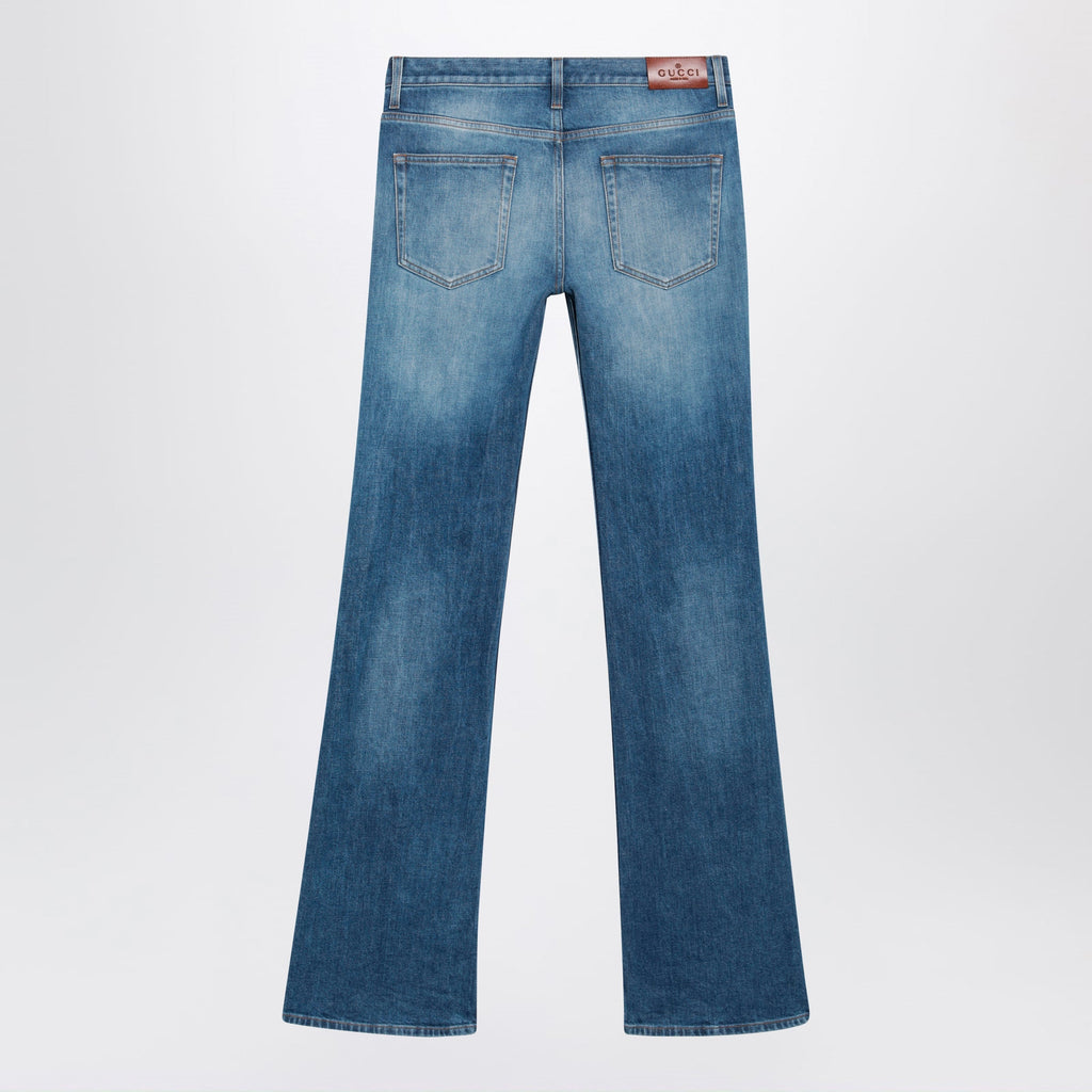 Gucci Low-Rise Flare Jeans With Horsebit In Blue Denim Women