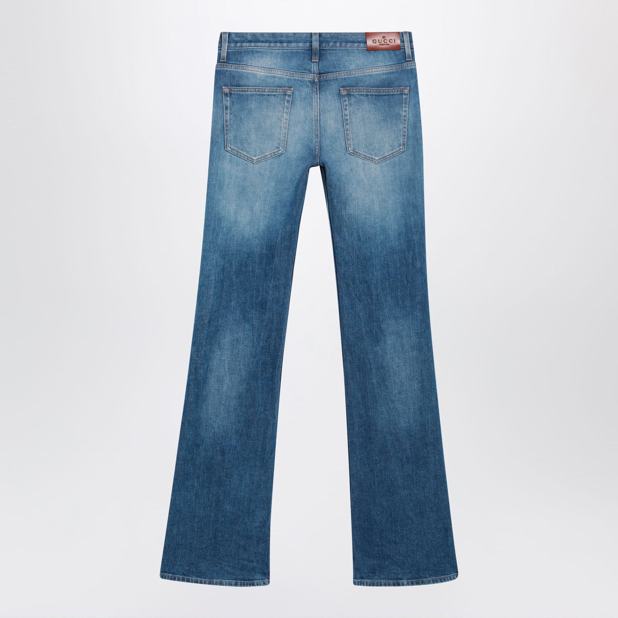 Gucci Low-Rise Flare Jeans With Horsebit In Blue Denim Women