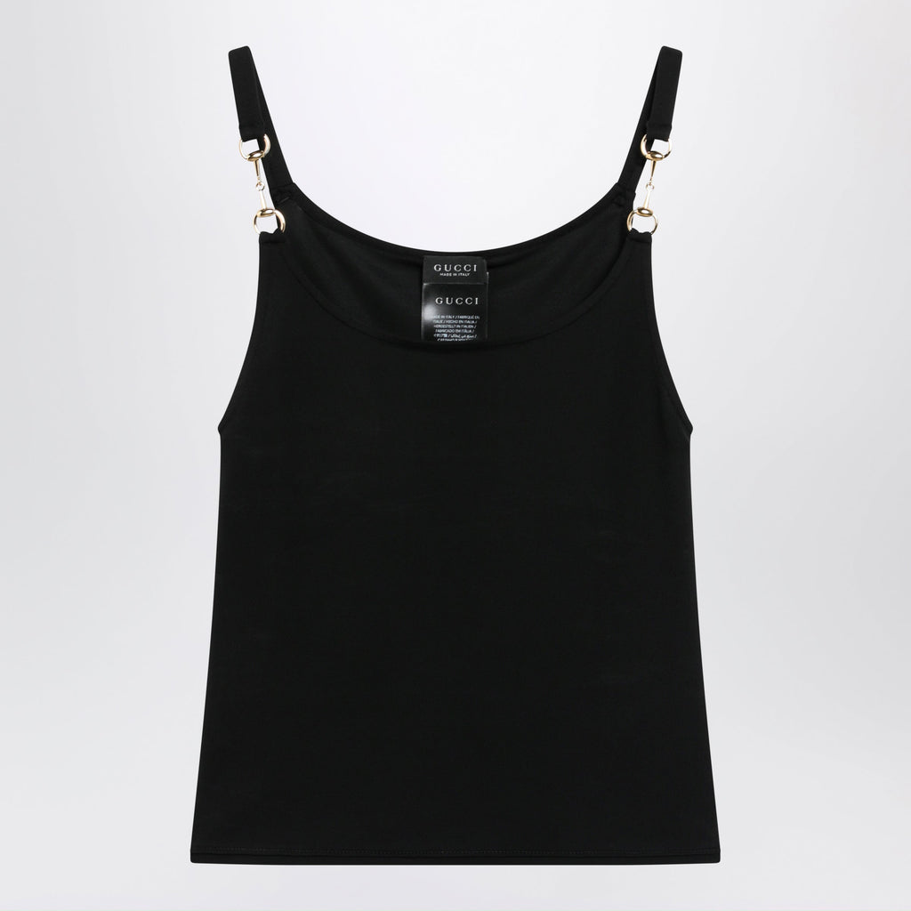 Gucci Viscose Crãªpe Jersey Top With Horsebit Detail In Black Women