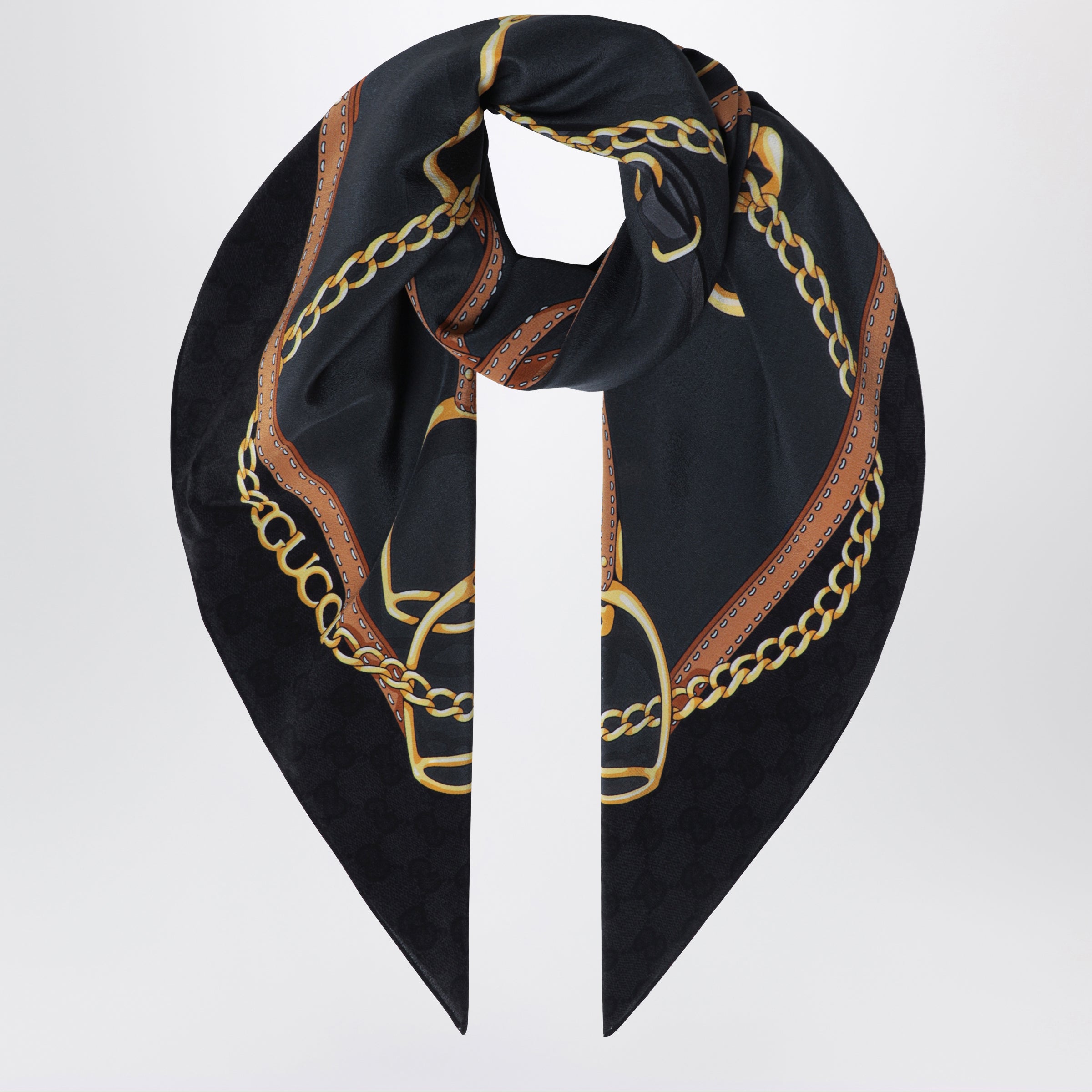 Gucci Printed Silk Crãªpe Carre In Black/Grey Women