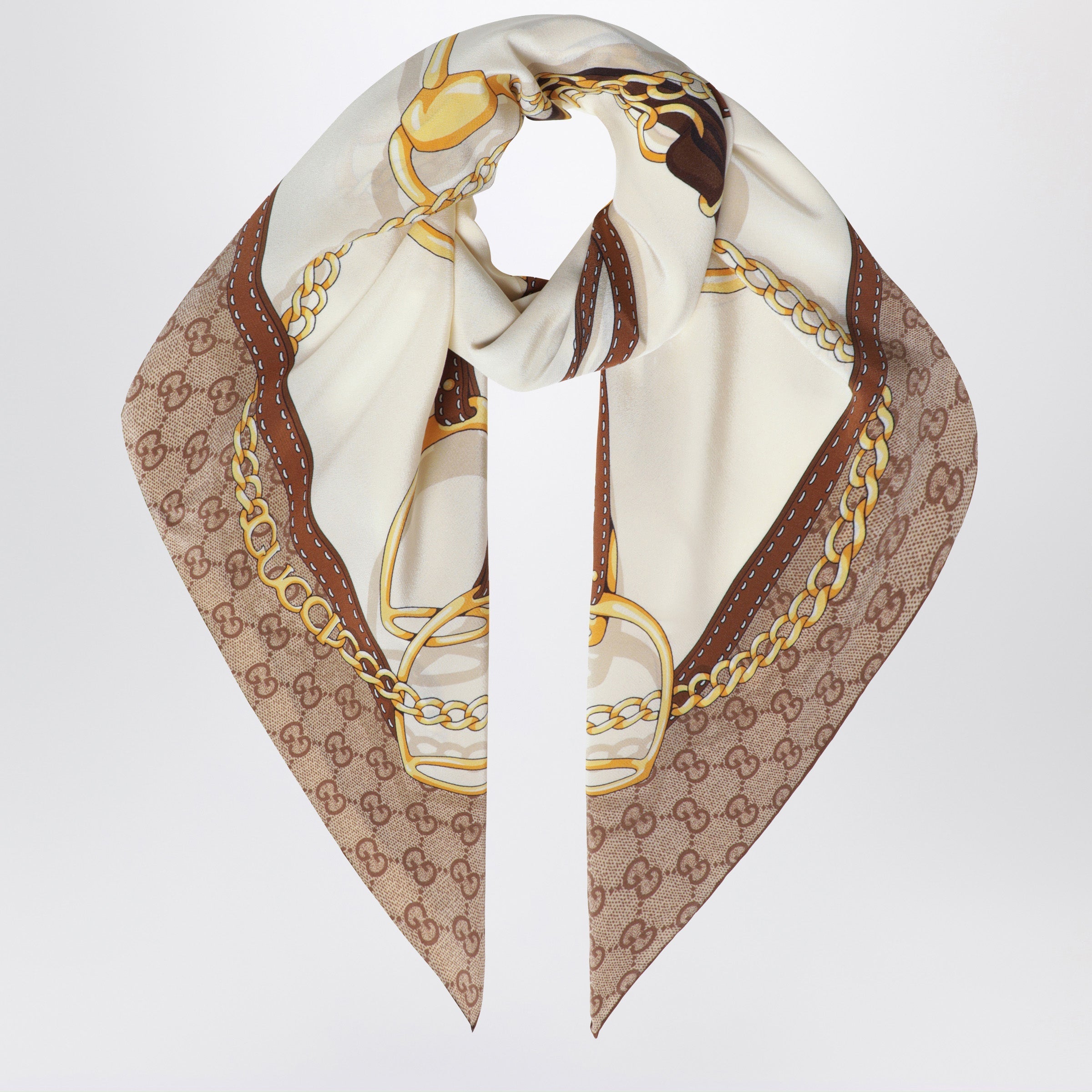 Gucci Printed Silk Crãªpe Carre In Ivory/Light Brown Women