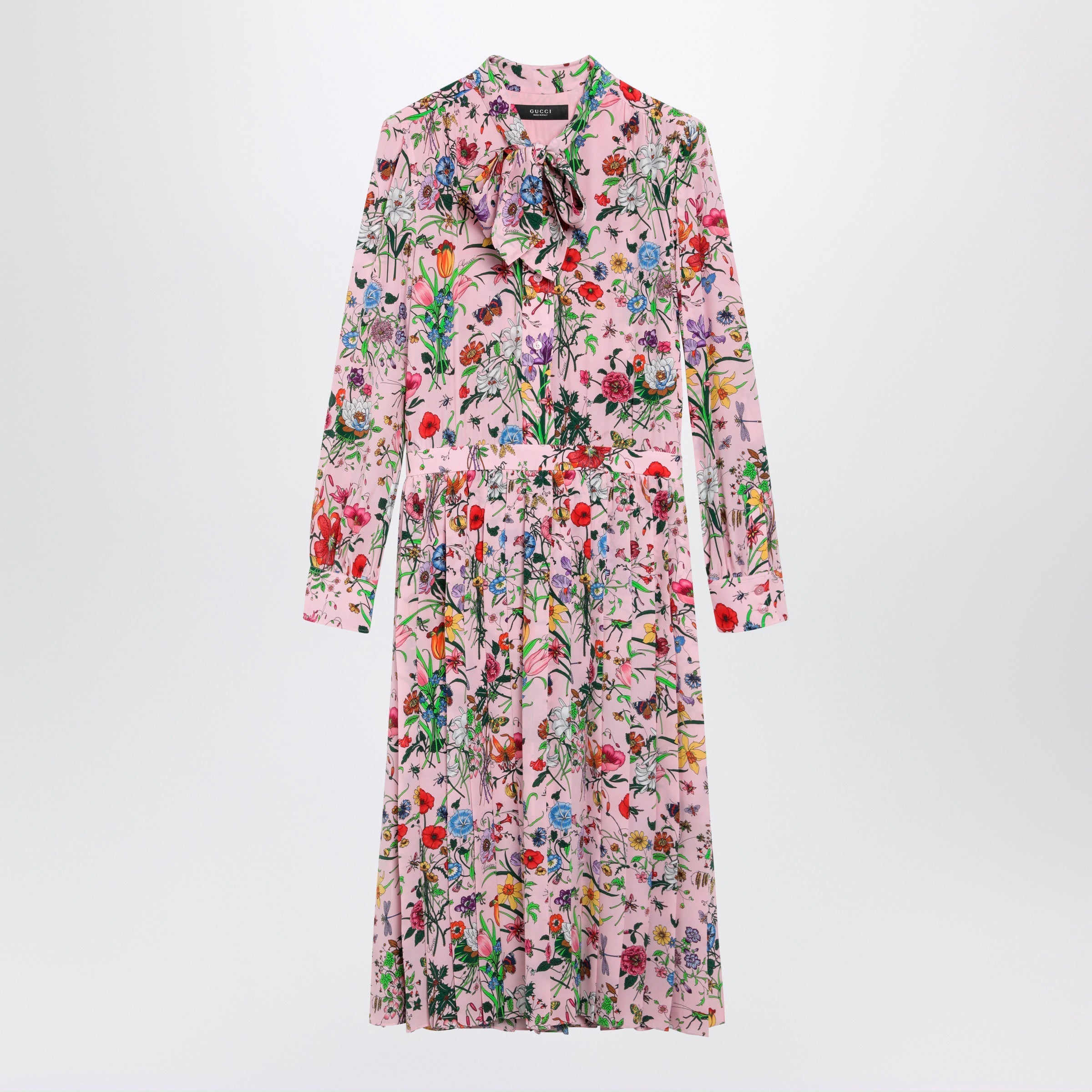 Gucci Flora Print Silk Shirt Dress In Pink Multicolor Women