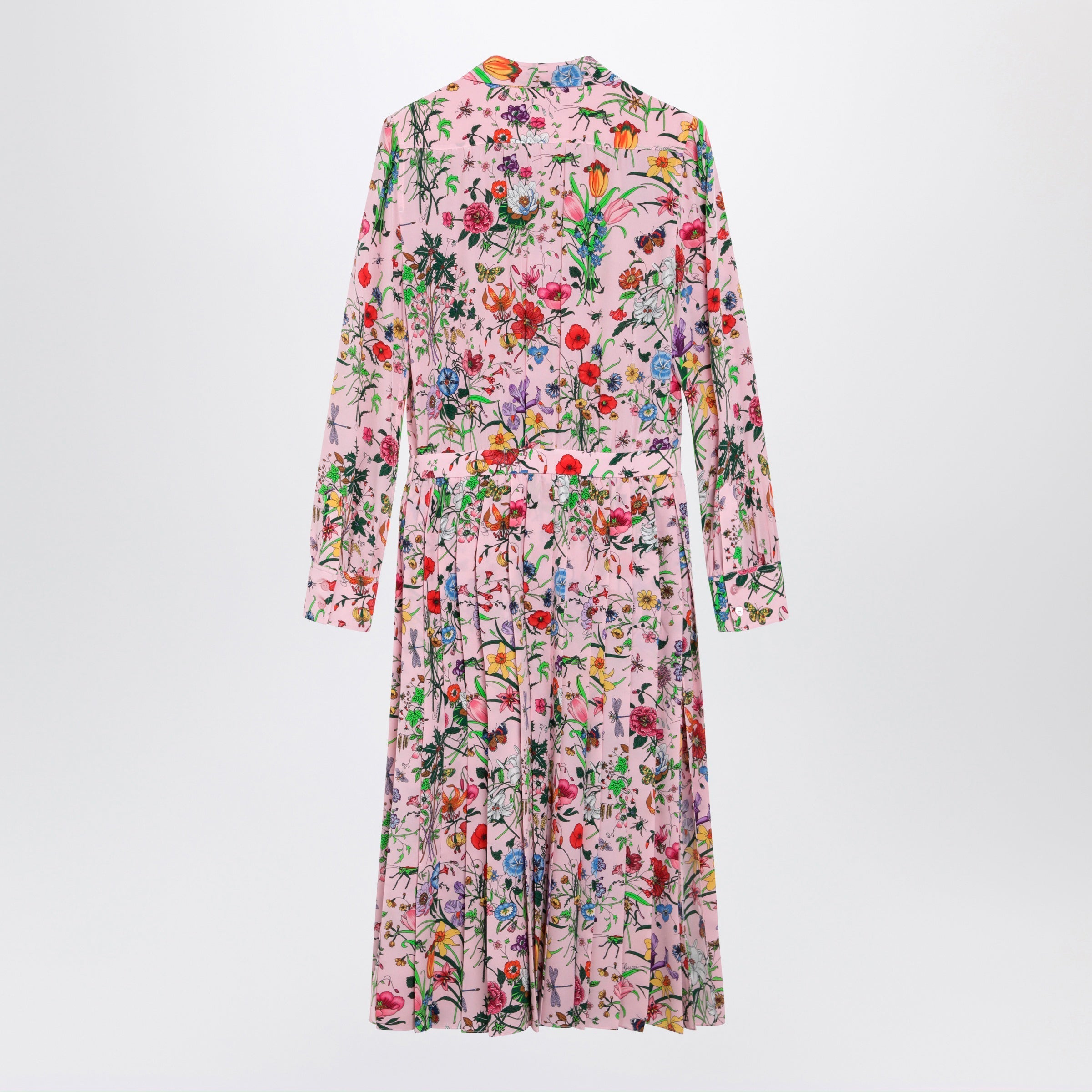 Gucci Flora Print Silk Shirt Dress In Pink Multicolor Women