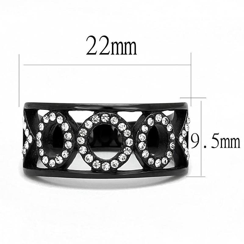 IP Black(Ion Plating) Stainless Steel Ring with Top Grade Crystal in Clear