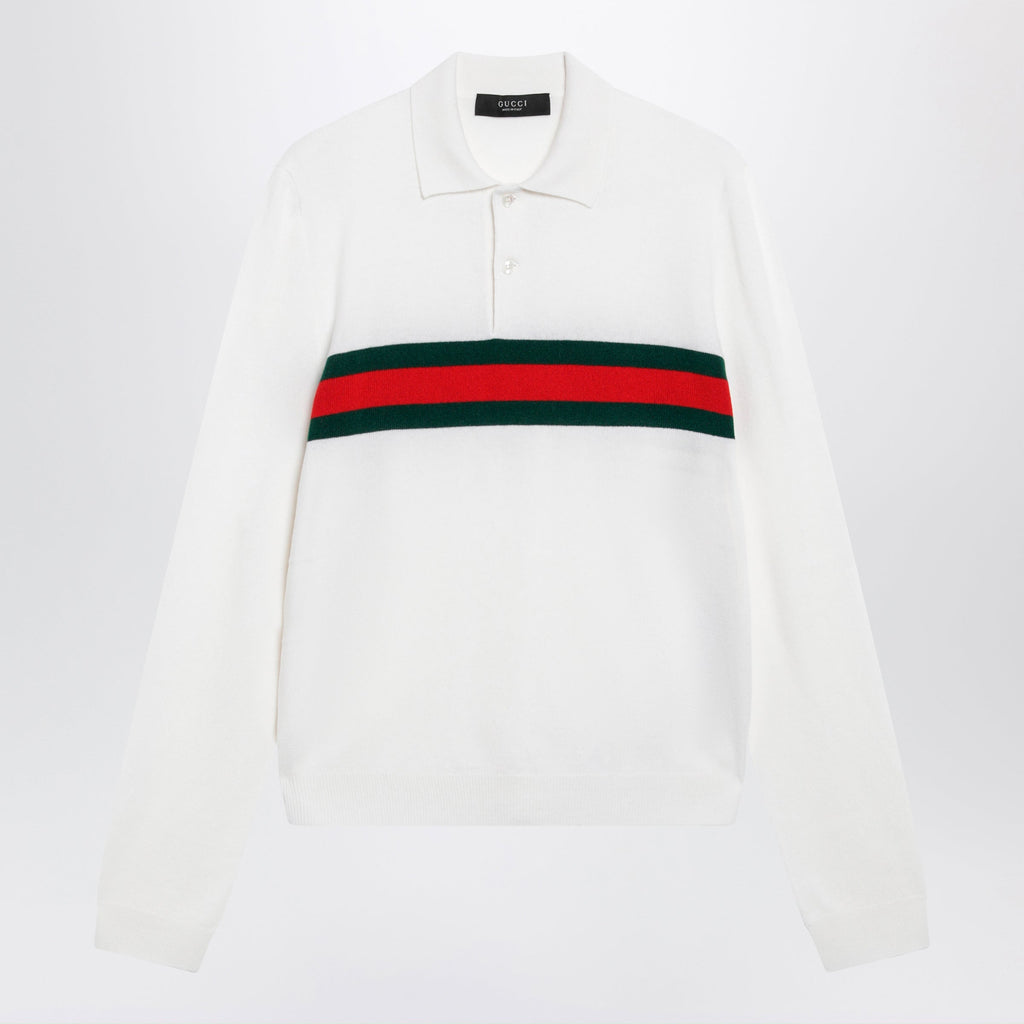 Gucci White Cashmere Polo Shirt With Web Motif Men