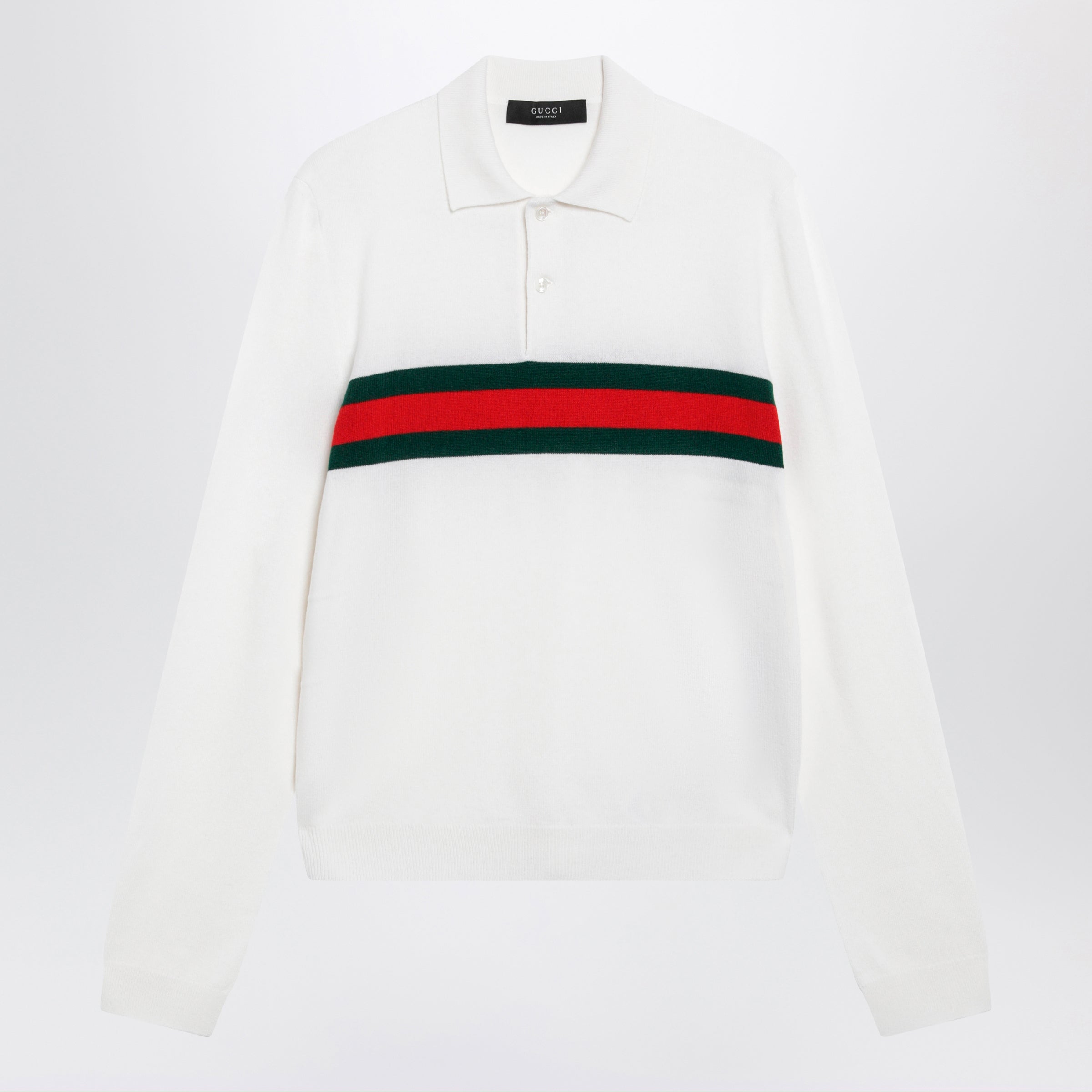 Gucci White Cashmere Polo Shirt With Web Motif Men