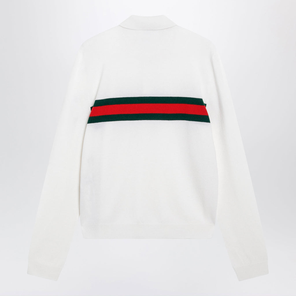 Gucci White Cashmere Polo Shirt With Web Motif Men