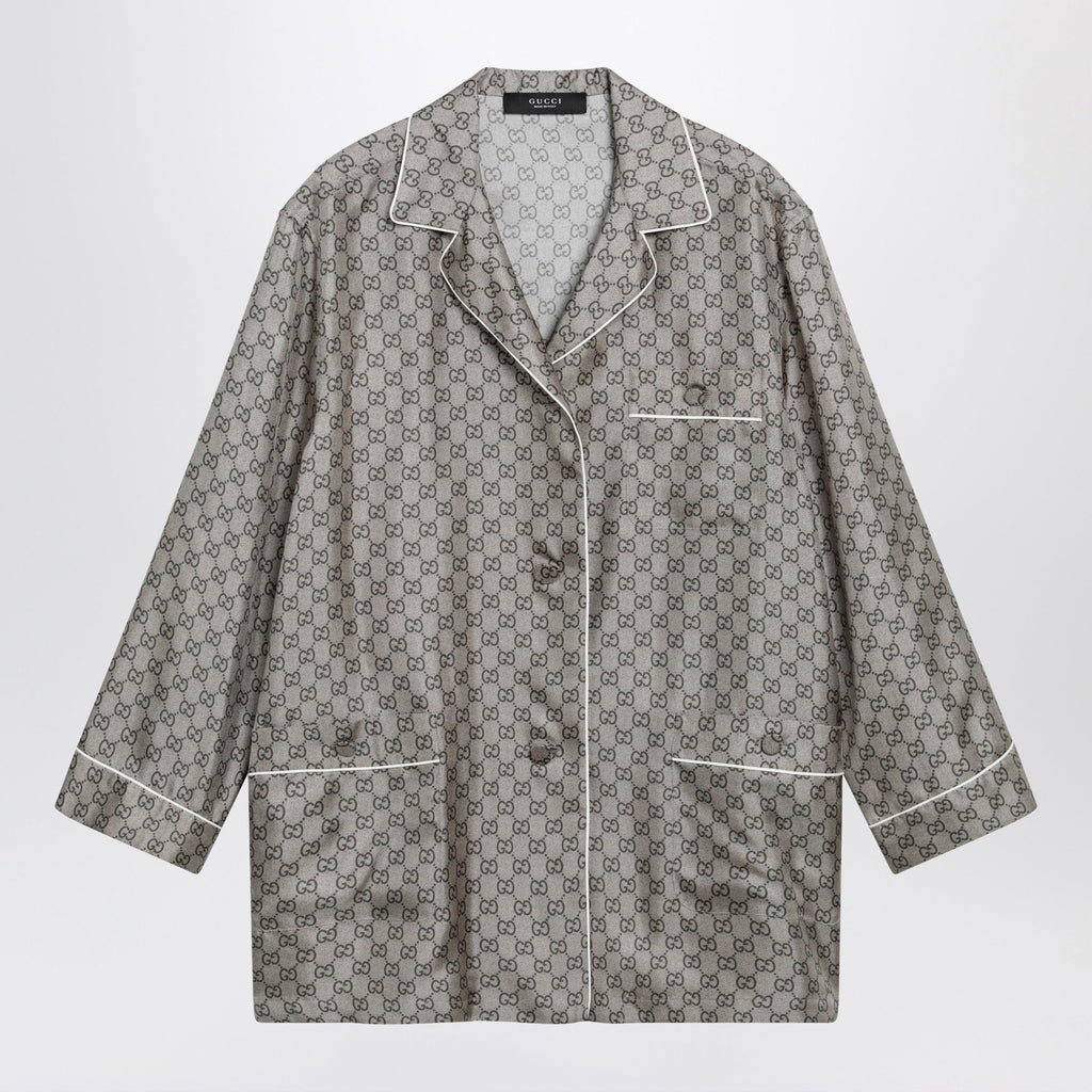 Gucci Silk Twill Shirt With Gg Print In Beige Women