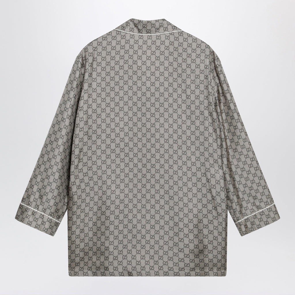 Gucci Silk Twill Shirt With Gg Print In Beige Women