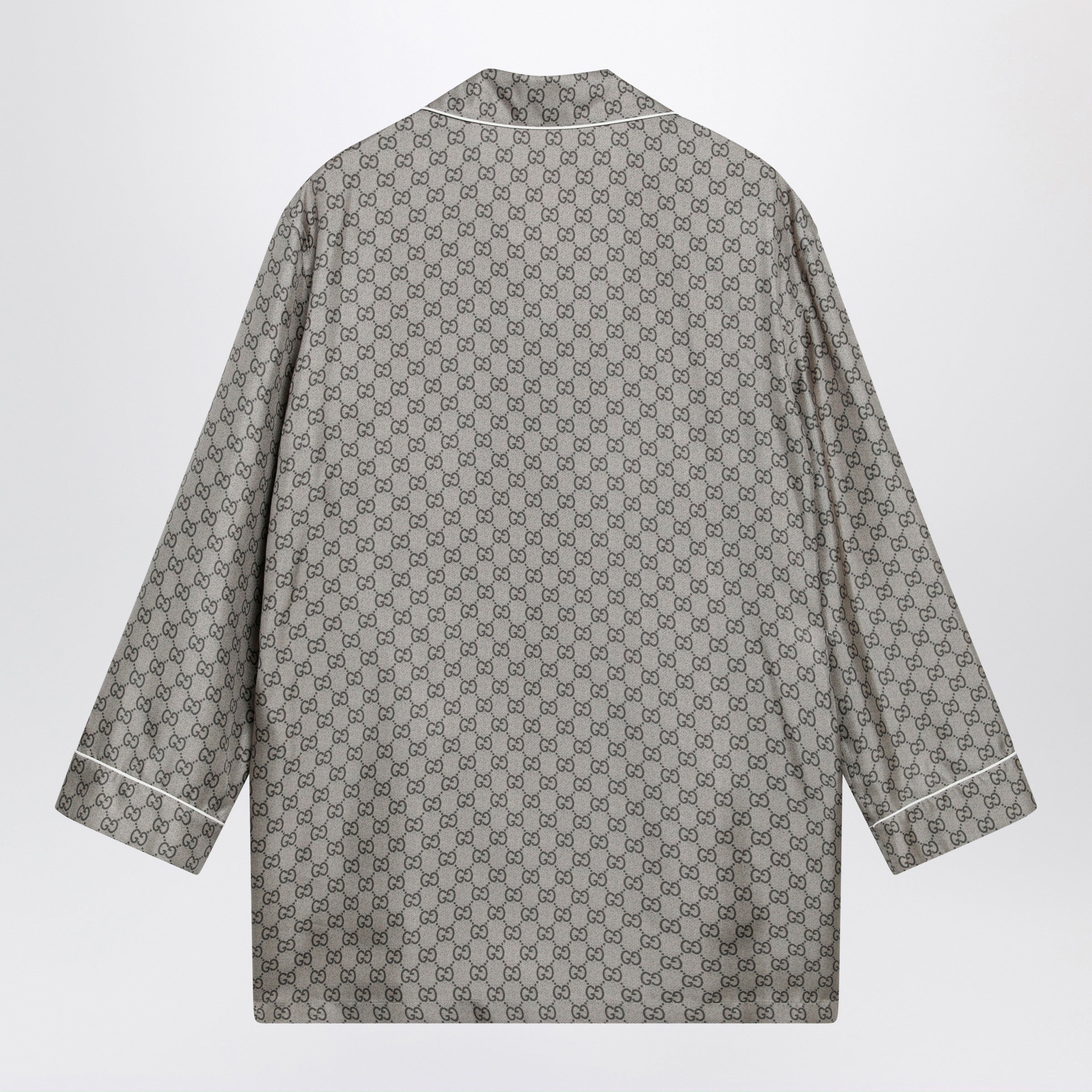 Gucci Silk Twill Shirt With Gg Print In Beige Women