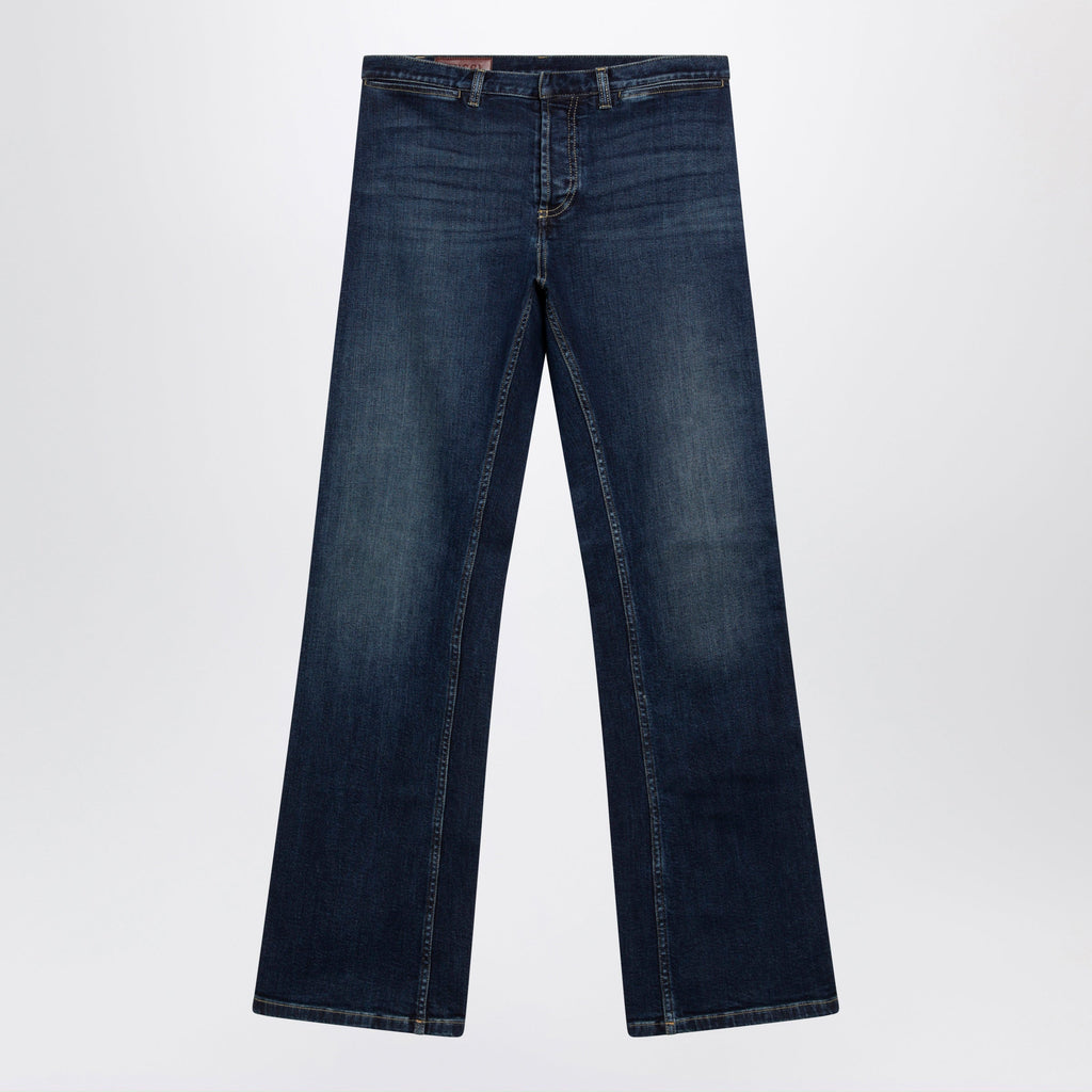 Gucci Low-Rise Cotton Denim Web Tape Trousers In Blue Men
