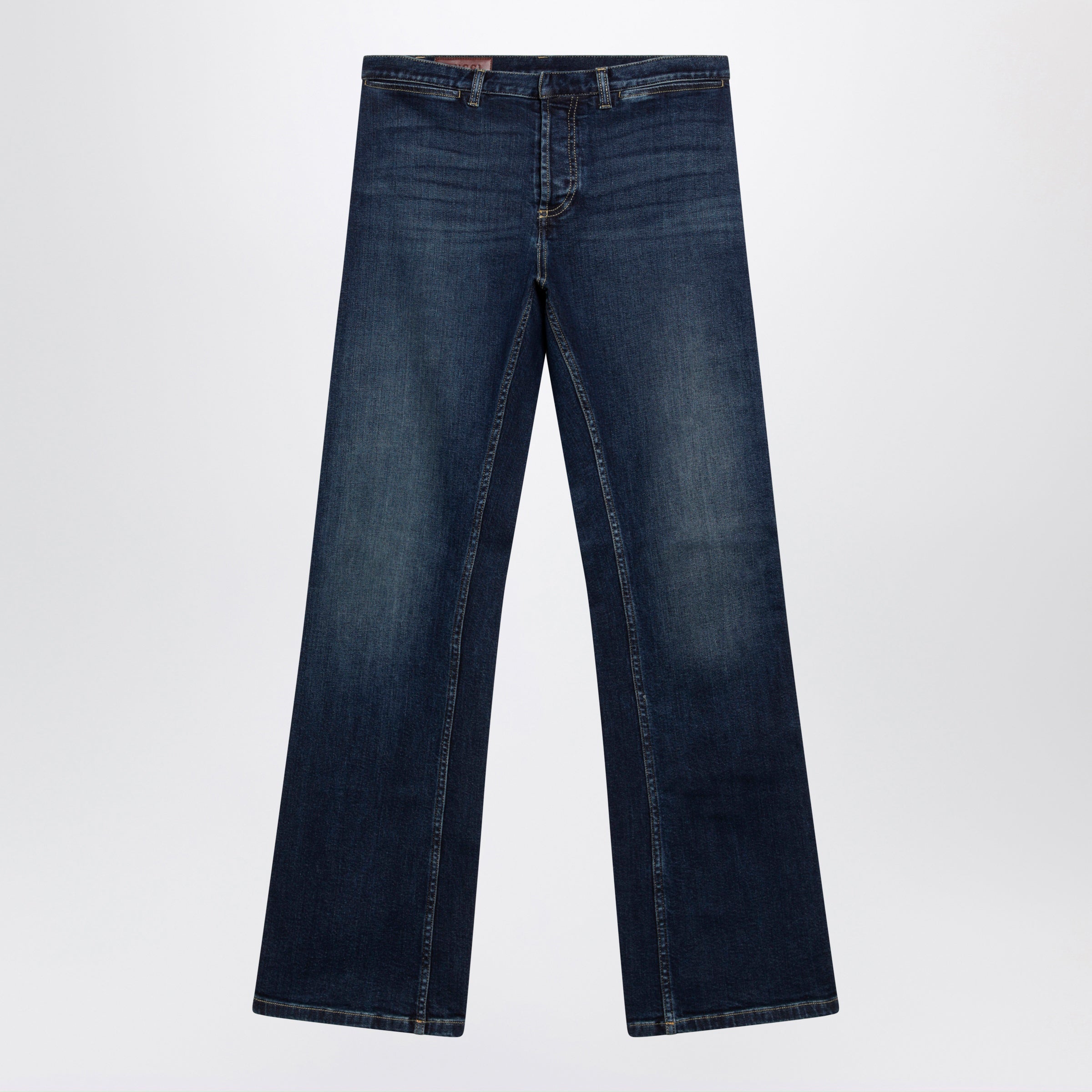 Gucci Low-Rise Cotton Denim Web Tape Trousers In Blue Men