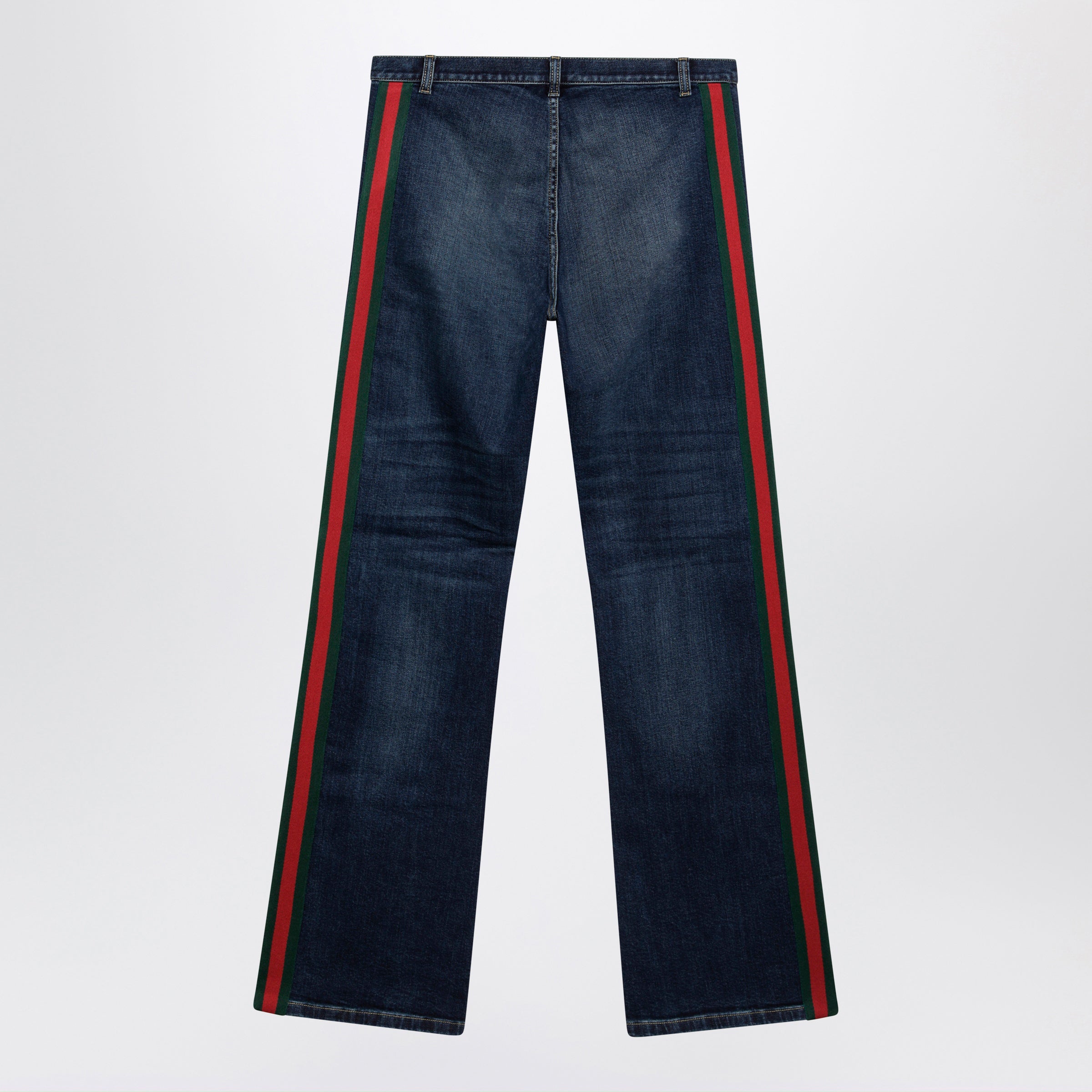 Gucci Low-Rise Cotton Denim Web Tape Trousers In Blue Men