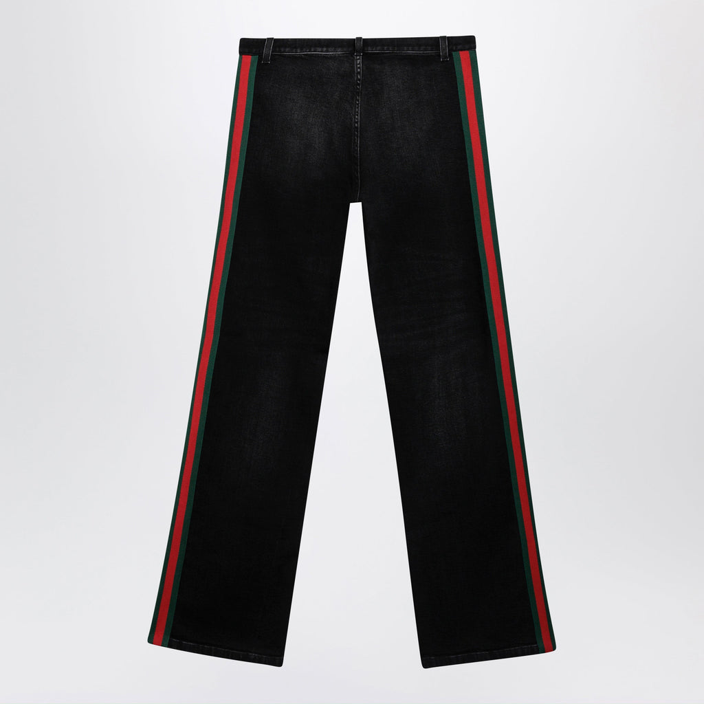Gucci Low-Rise Cotton Denim Jeans With Web Tape In Black Men