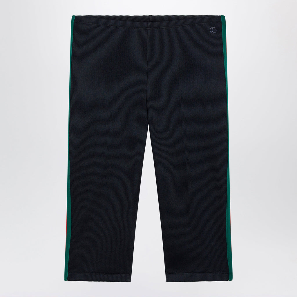 Gucci Ribbed Cotton Jersey Pants With Web, Blue Japan Women
