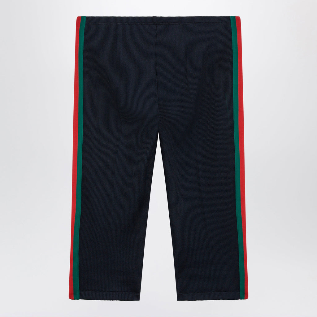 Gucci Ribbed Cotton Jersey Pants With Web, Blue Japan Women