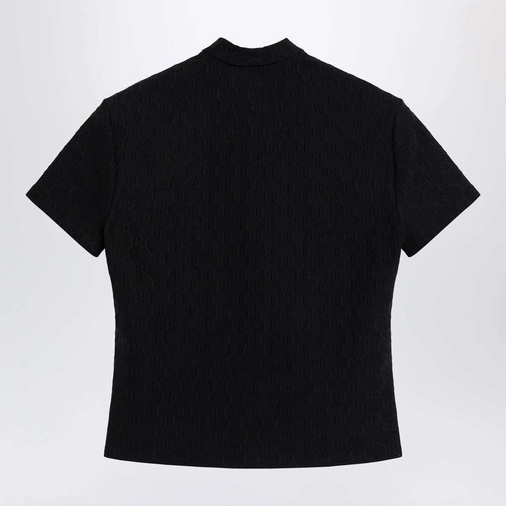 Gucci Black Gg Jacquard Jersey T-Shirt With Half Zip Women
