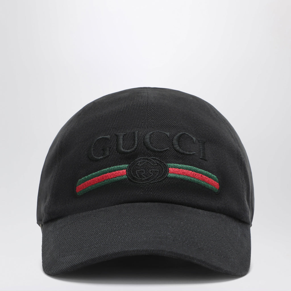Gucci Black Cotton Baseball Cap With Embroidered Logo Men