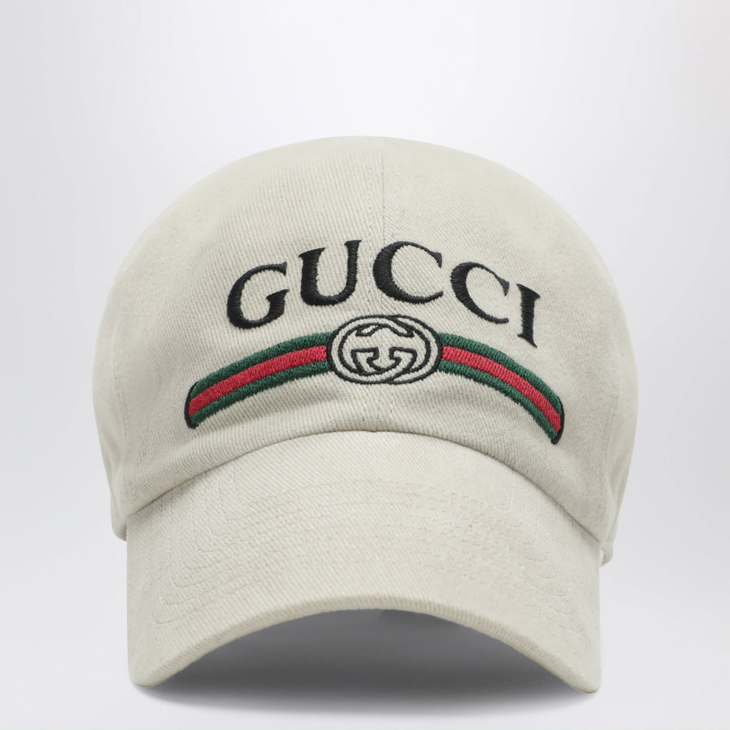 Gucci Beige Cotton Baseball Cap With Embroidered Logo Men
