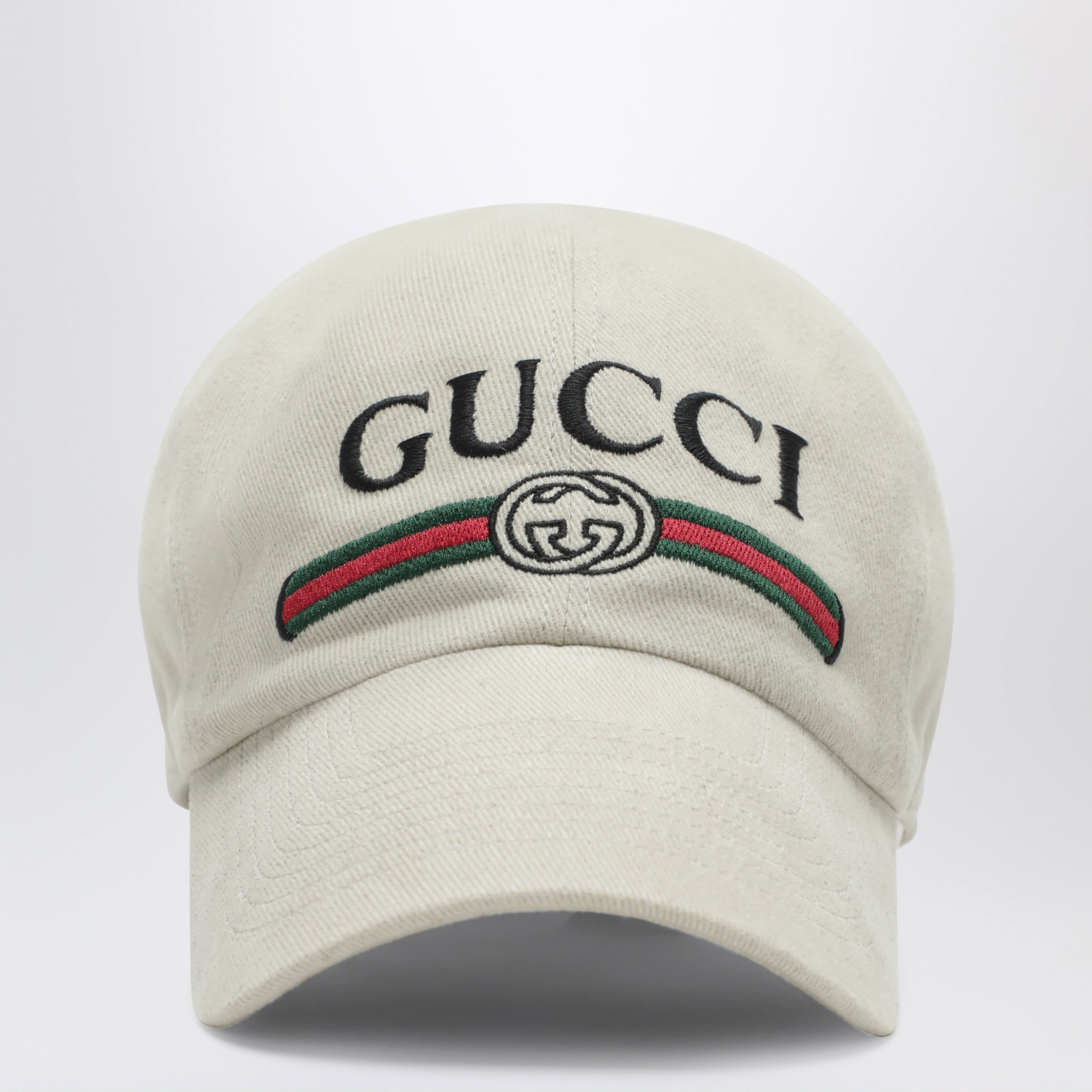 Gucci Beige Cotton Baseball Cap With Embroidered Logo Men