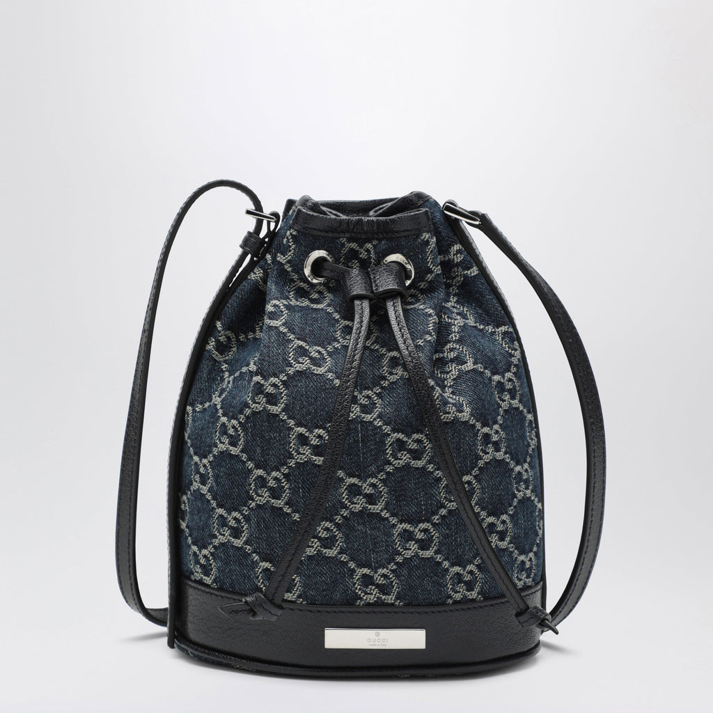 Gucci Mini Bucket Bag With Plaque In Gg Delave Denim, Blue Women