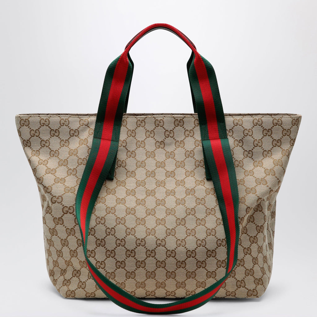 Gucci Small Shopping Bag In Sand Beige Gg Fabric Men