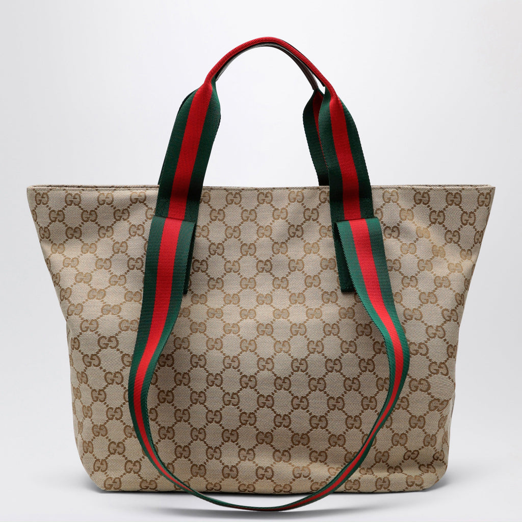 Gucci Small Shopping Bag In Sand Beige Gg Fabric Men
