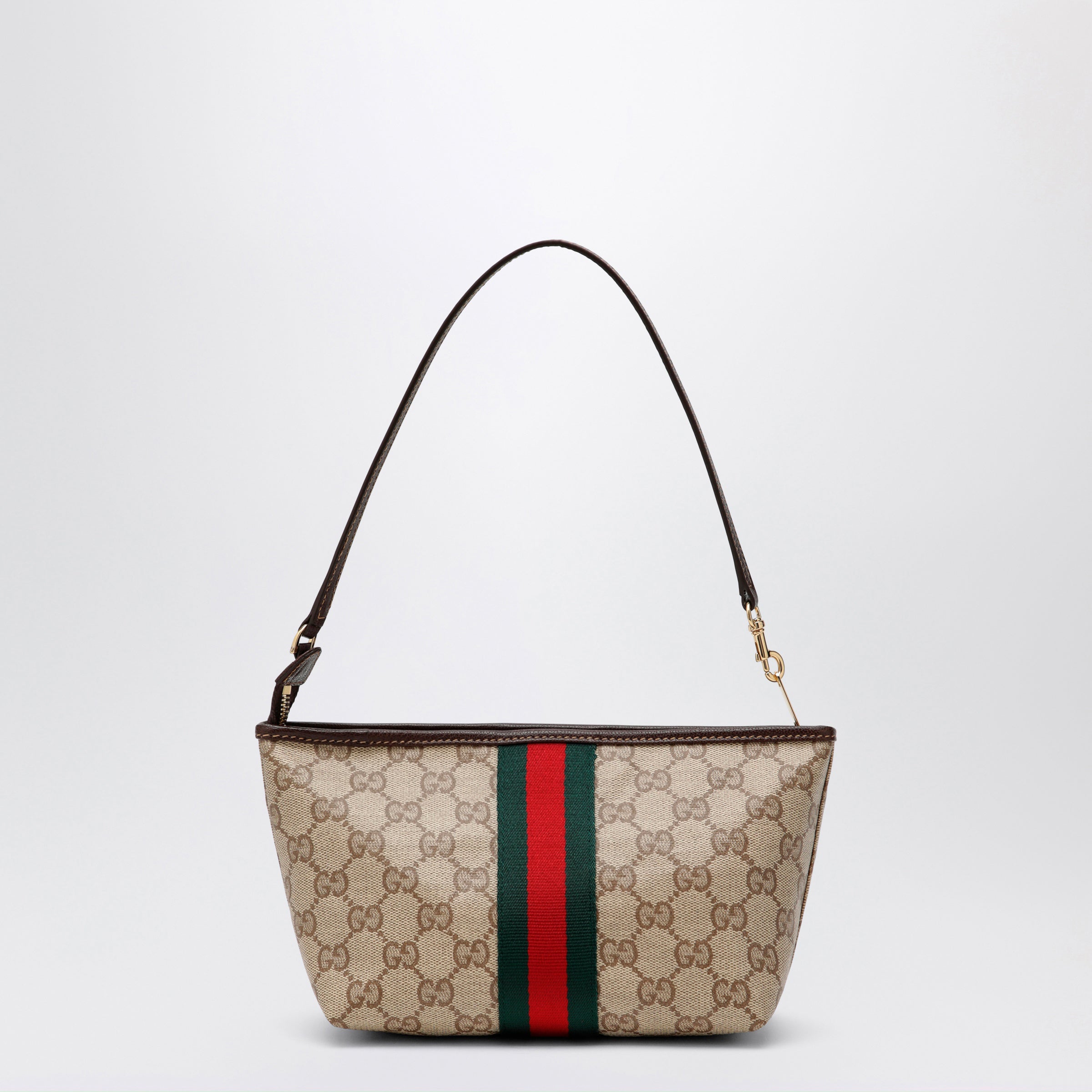Gucci Small Pouch In Sand Beige Gg Fabric With Web Stripe Women