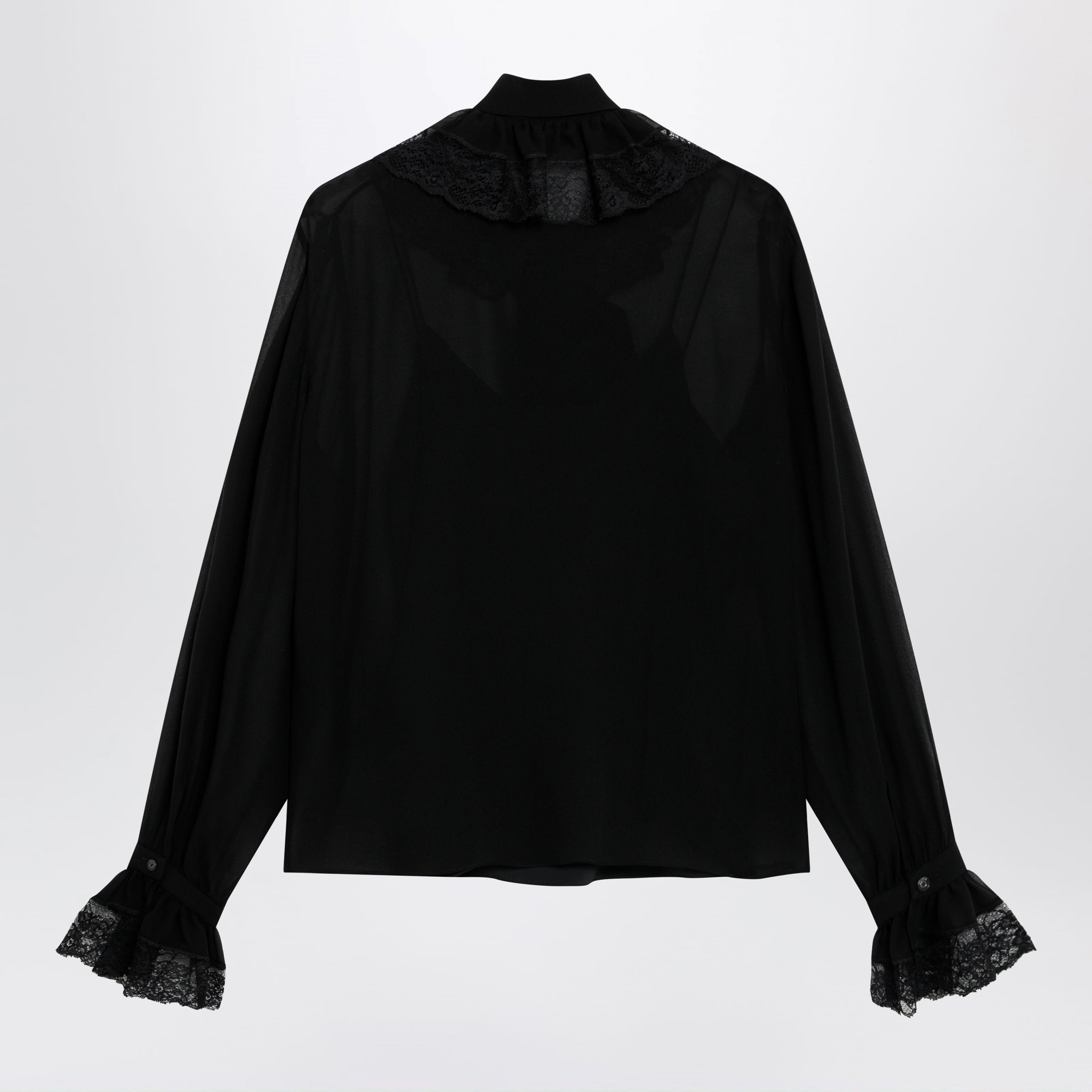 Gucci Black Lightweight Silk Georgette Shirt With Lace Women