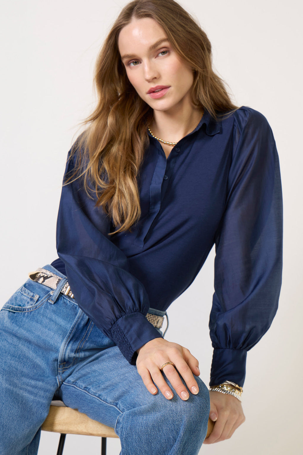 Women's Nelly Sheer Sleeve Top