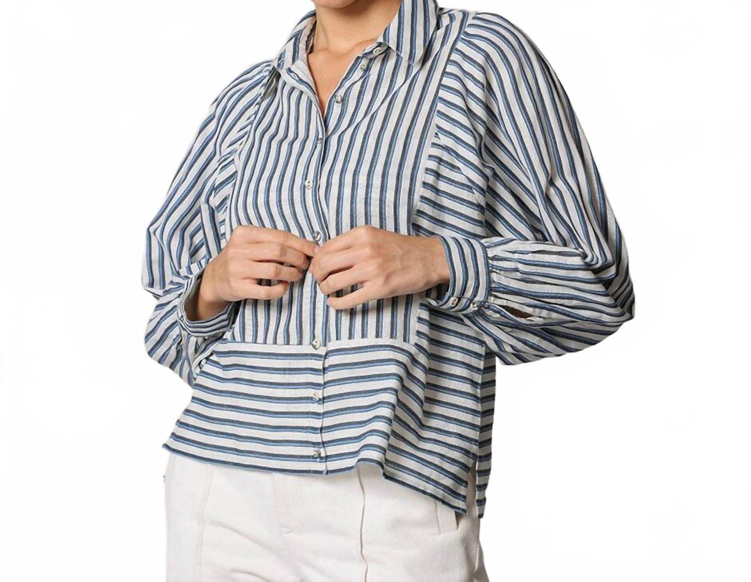 Isodora Stripe Blouse In Vintage Blue