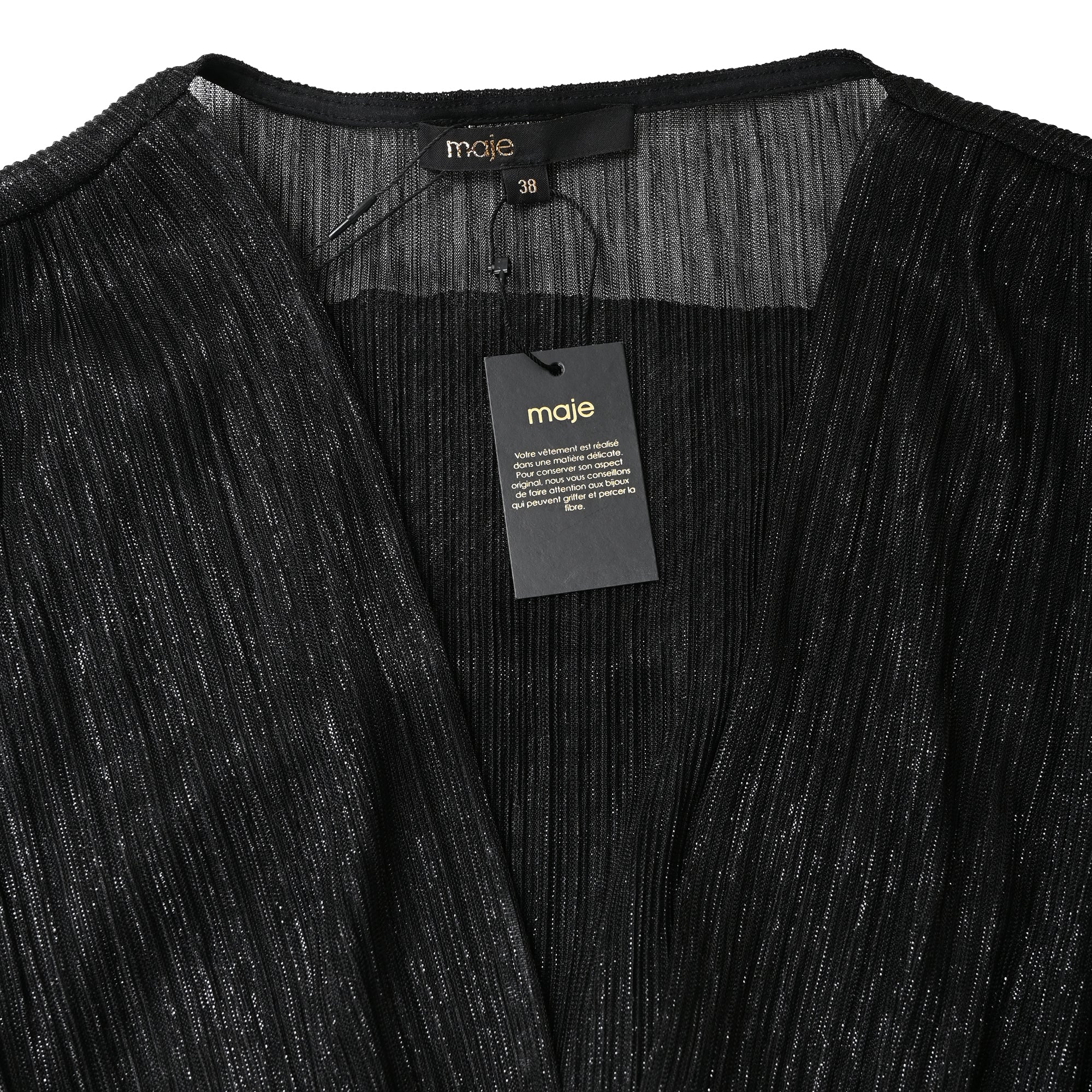 Maje Tiered Metallic Knitted Midi Dress in Black Polyester
