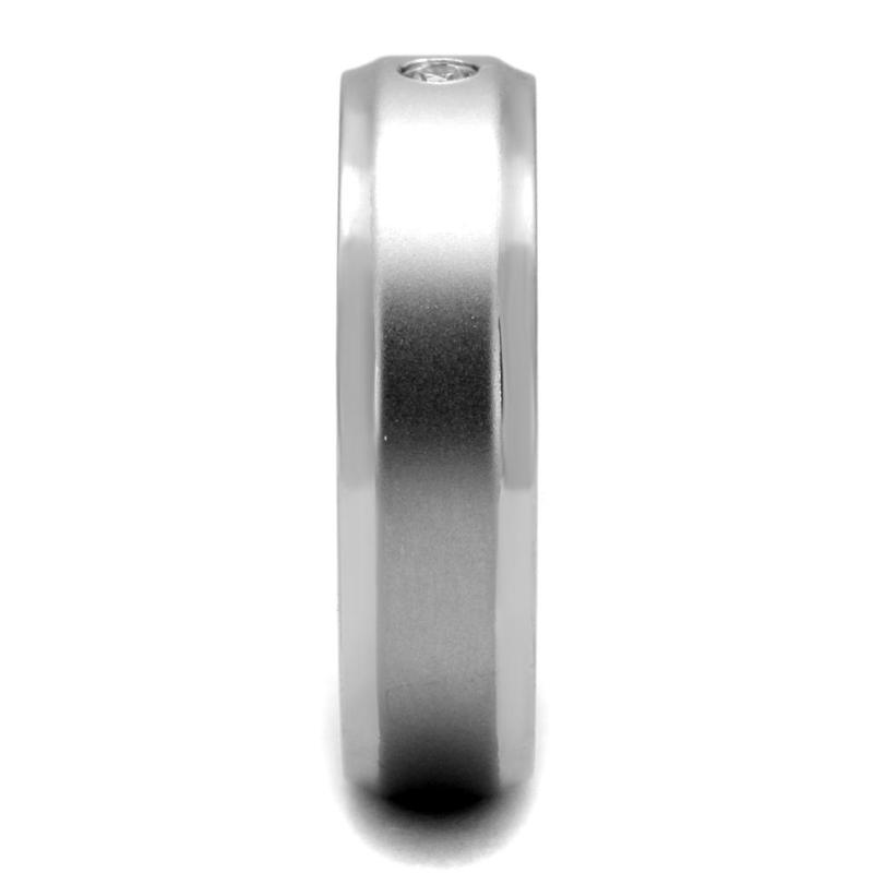 High polished (no plating) Stainless Steel Ring with AAA Grade CZ in Clear