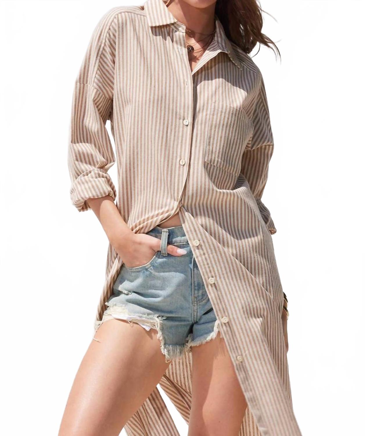 Stripe Midi Shirt Dress In Taupe