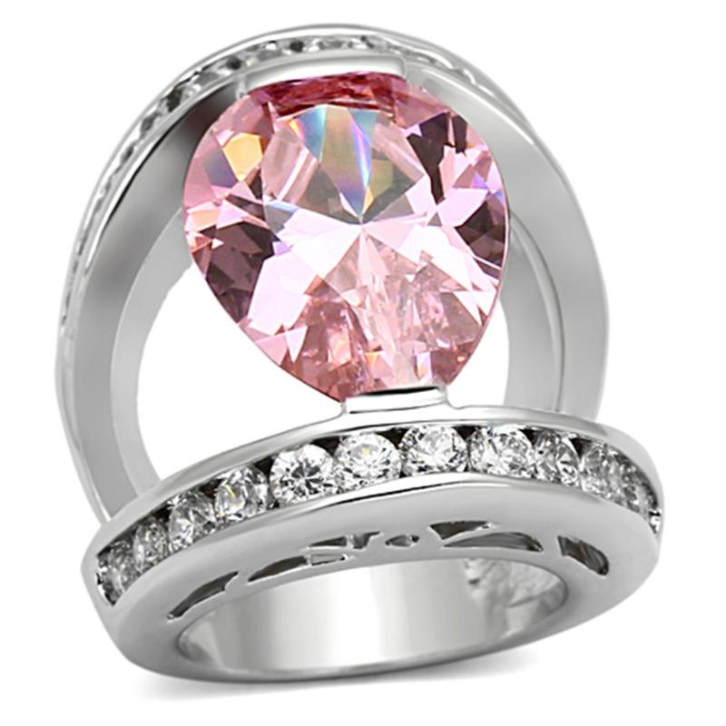 Rhodium Brass Ring with AAA Grade CZ in Rose