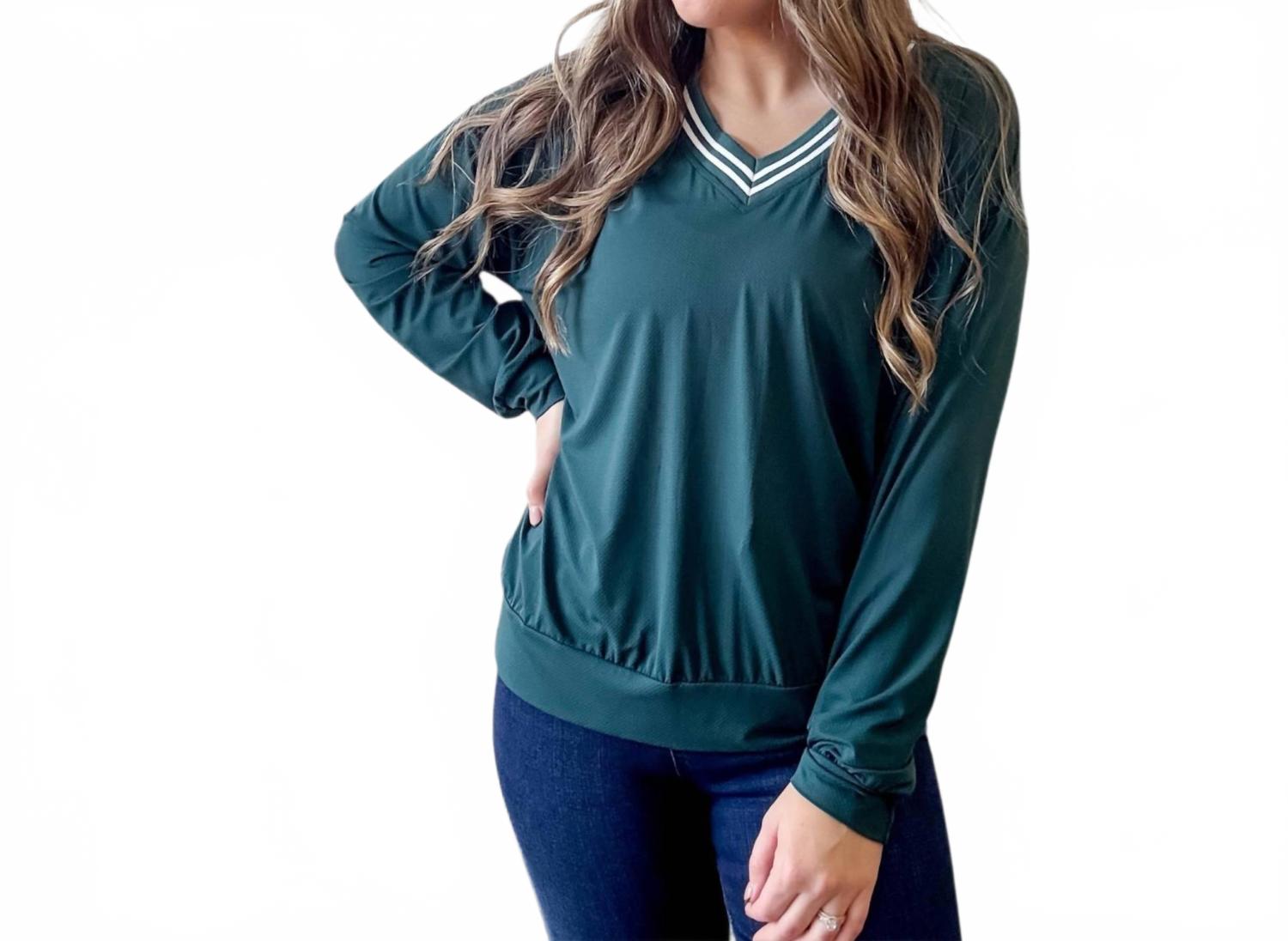 Quick Dry V-Neck Sweatshirt In Midnight Green