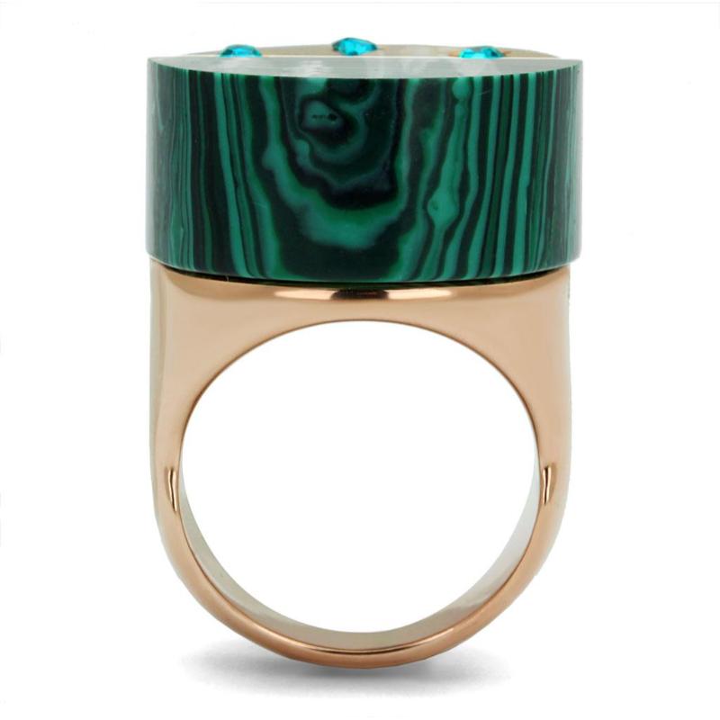 IP Rose Gold(Ion Plating) Stainless Steel Ring with Synthetic MALACHITE in Emerald