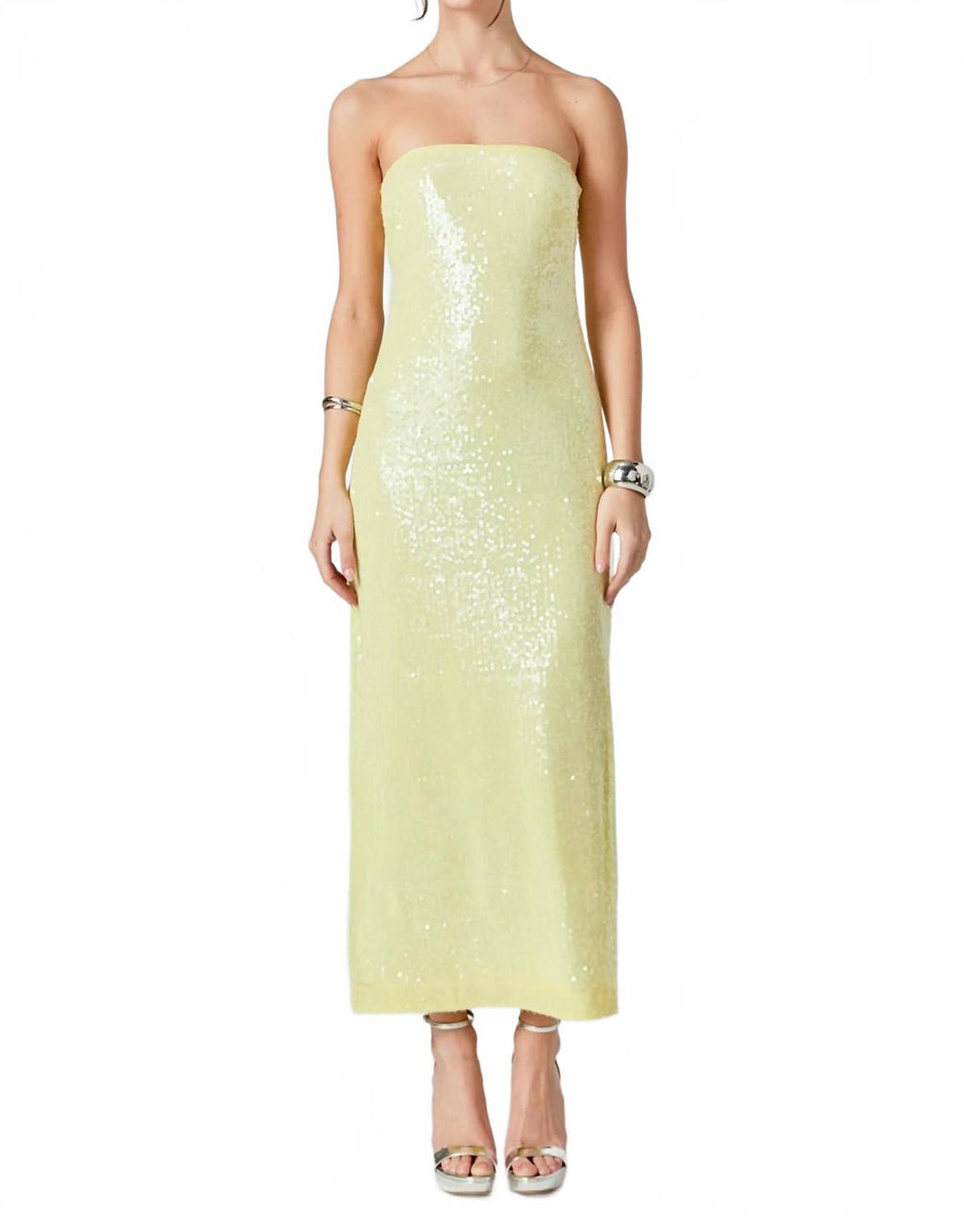 Strapless Sequin Maxi Dress In Yellow