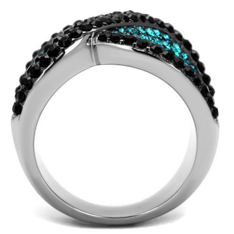 Two-Tone IP Black Stainless Steel Ring with Top Grade Crystal in Blue Zircon