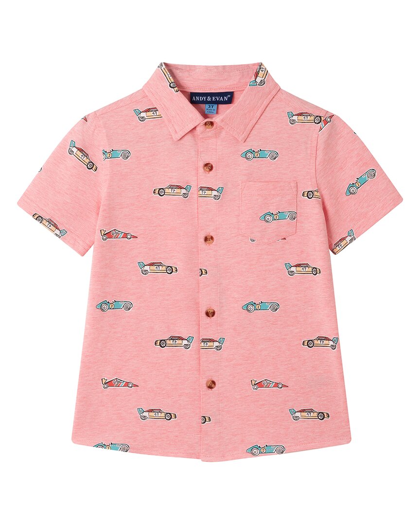 Andy & Evan Car Print Knit Button-Down Shirt