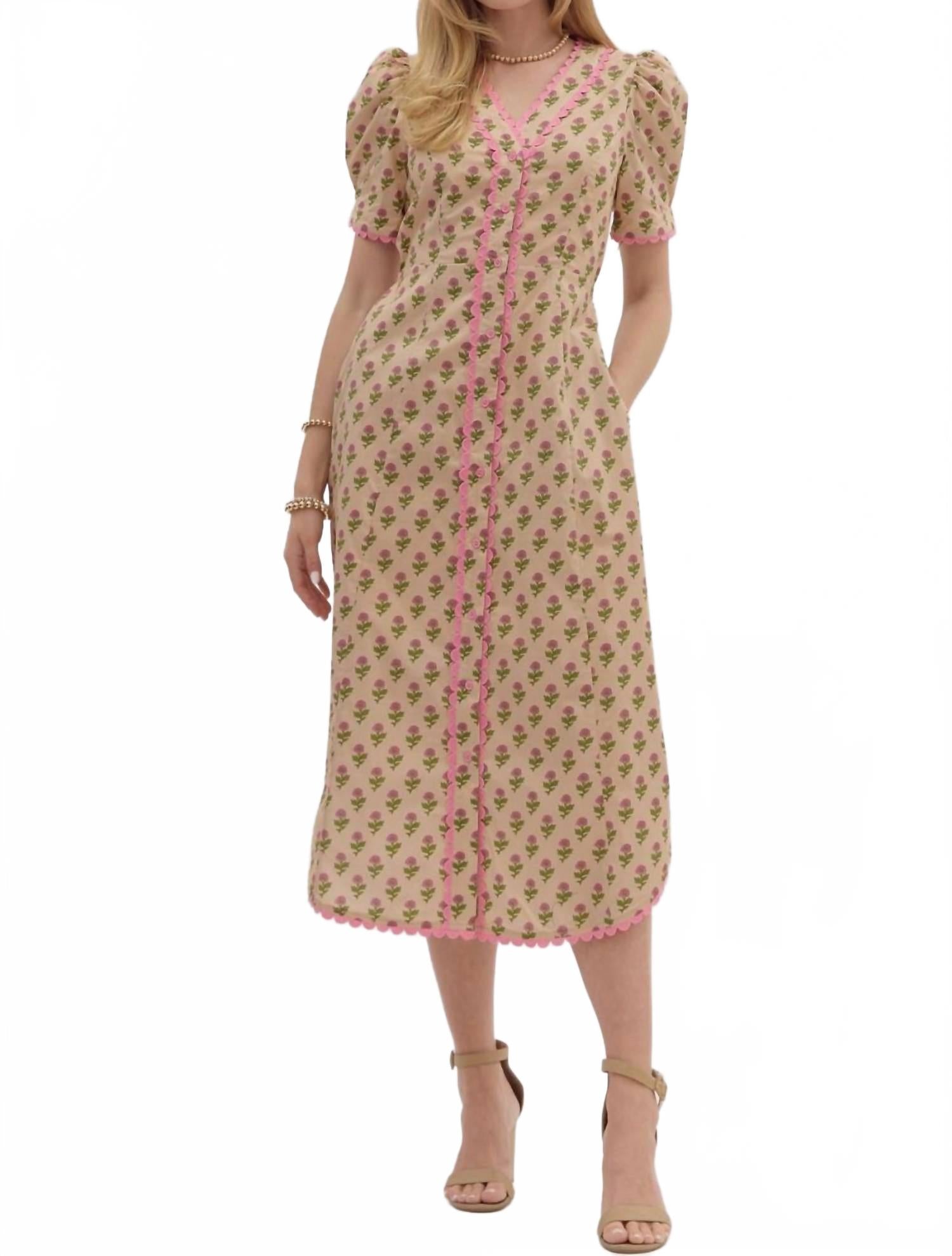 Floral Dress In Beige