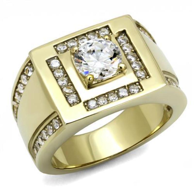 IP Gold(Ion Plating) Stainless Steel Ring with AAA Grade CZ in Clear