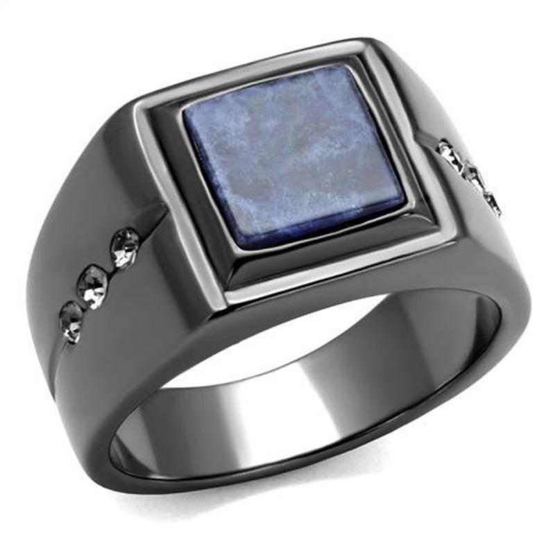 IP Light Black Stainless Steel Ring with Blue Sand in Montana